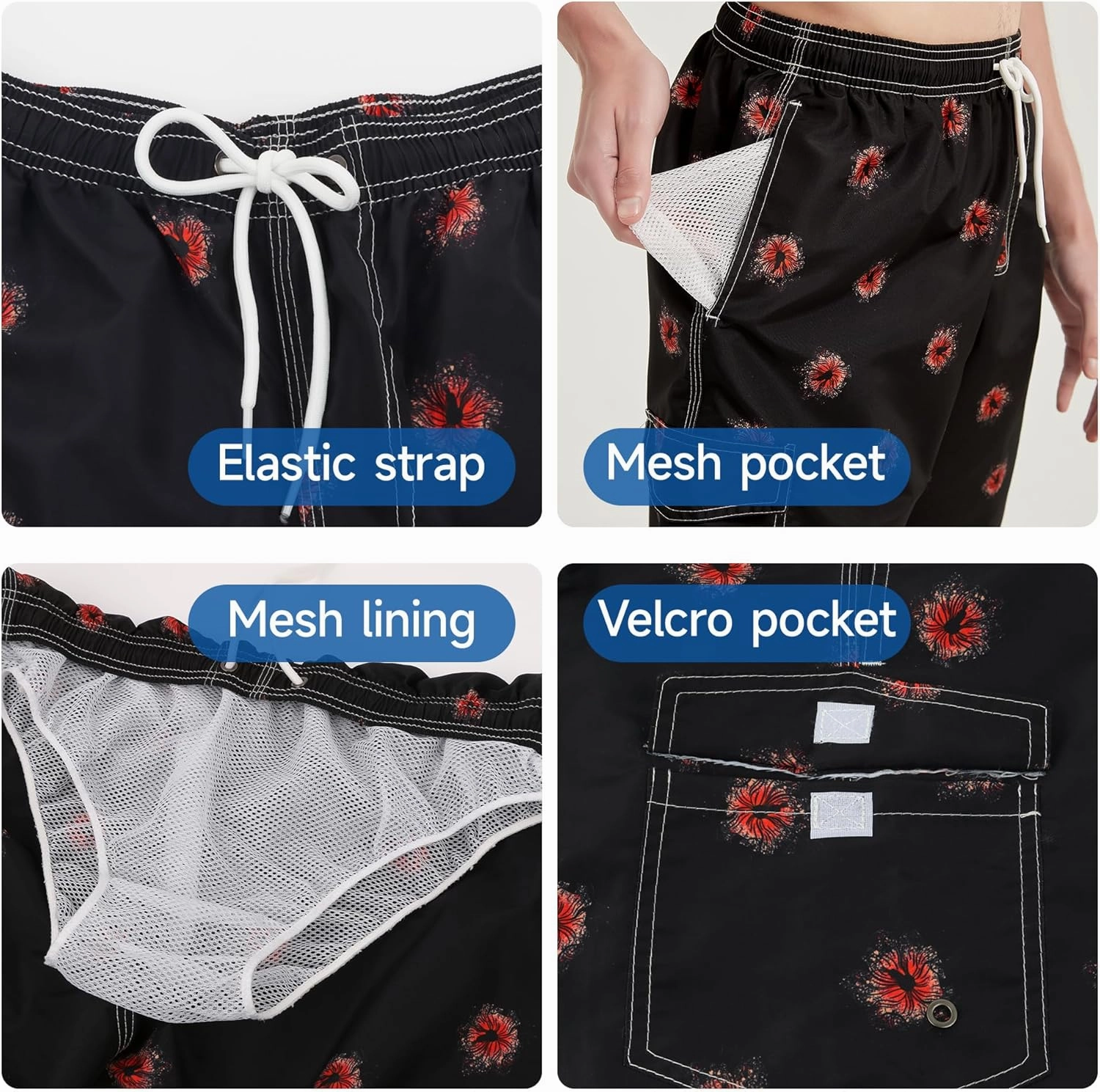 Mens Swim Trunks Swim Shorts Swimwear Swimsuit Beach Shorts Bathing Suits Quick Dry Waterproof