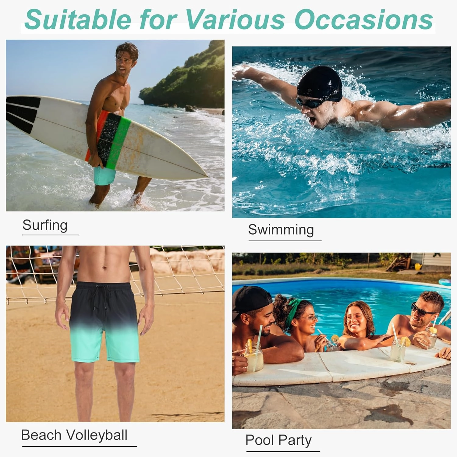 Mens Swim Trunks with Compression Liner 2 in 1 Quick Dry Swimming Shorts Swimwear Bathing Suits with Pockets