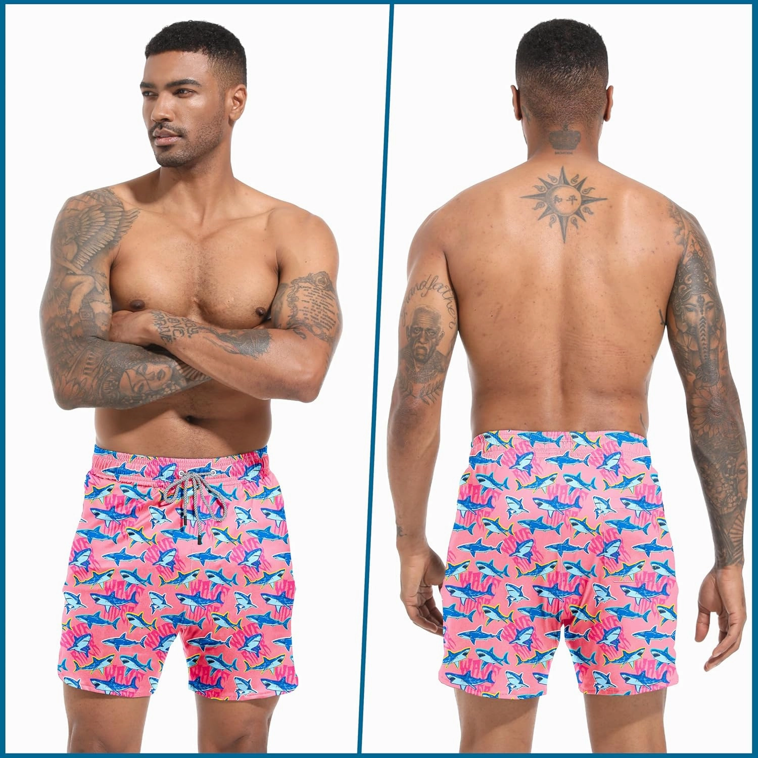 Mens Swim Trunks with Compression Liner 5.5" Board Shorts with Zipper Pockets 2 in 1 Quick Dry Bathing Suits
