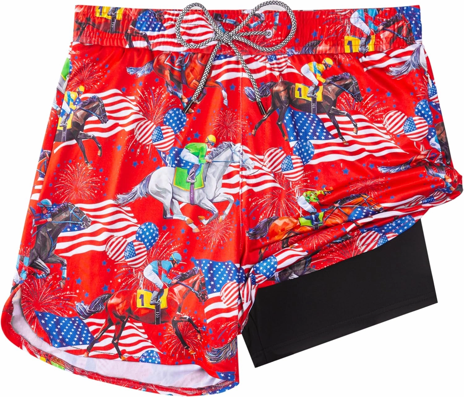 Mens Swim Trunks with Compression Liner 5.5" Board Shorts with Zipper Pockets 2 in 1 Quick Dry Bathing Suits