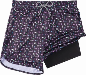 Mens Swim Trunks with Compression Liner 5.5" Board Shorts with Zipper Pockets 2 in 1 Quick Dry Bathing Suits
