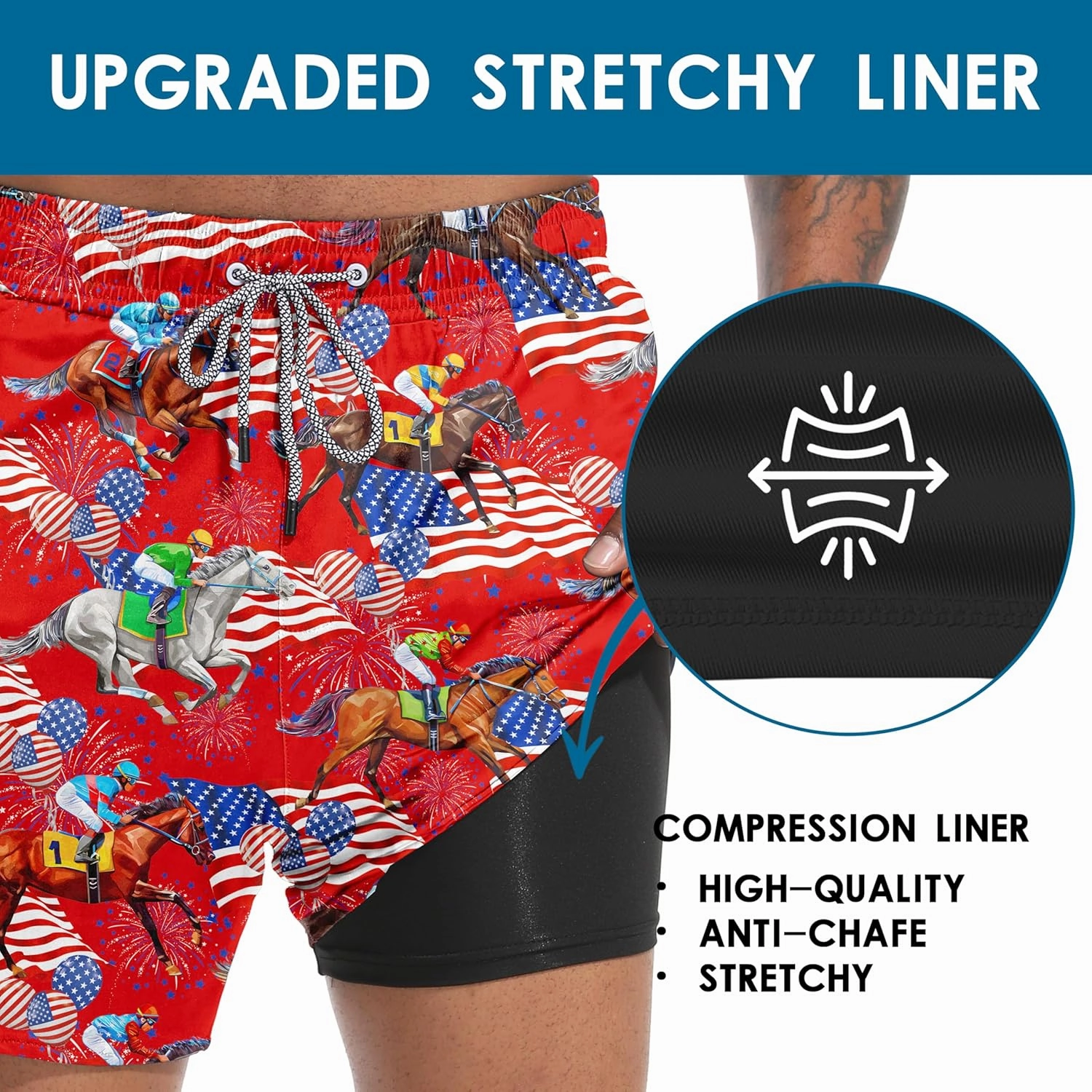 Mens Swim Trunks with Compression Liner 5.5" Board Shorts with Zipper Pockets 2 in 1 Quick Dry Bathing Suits