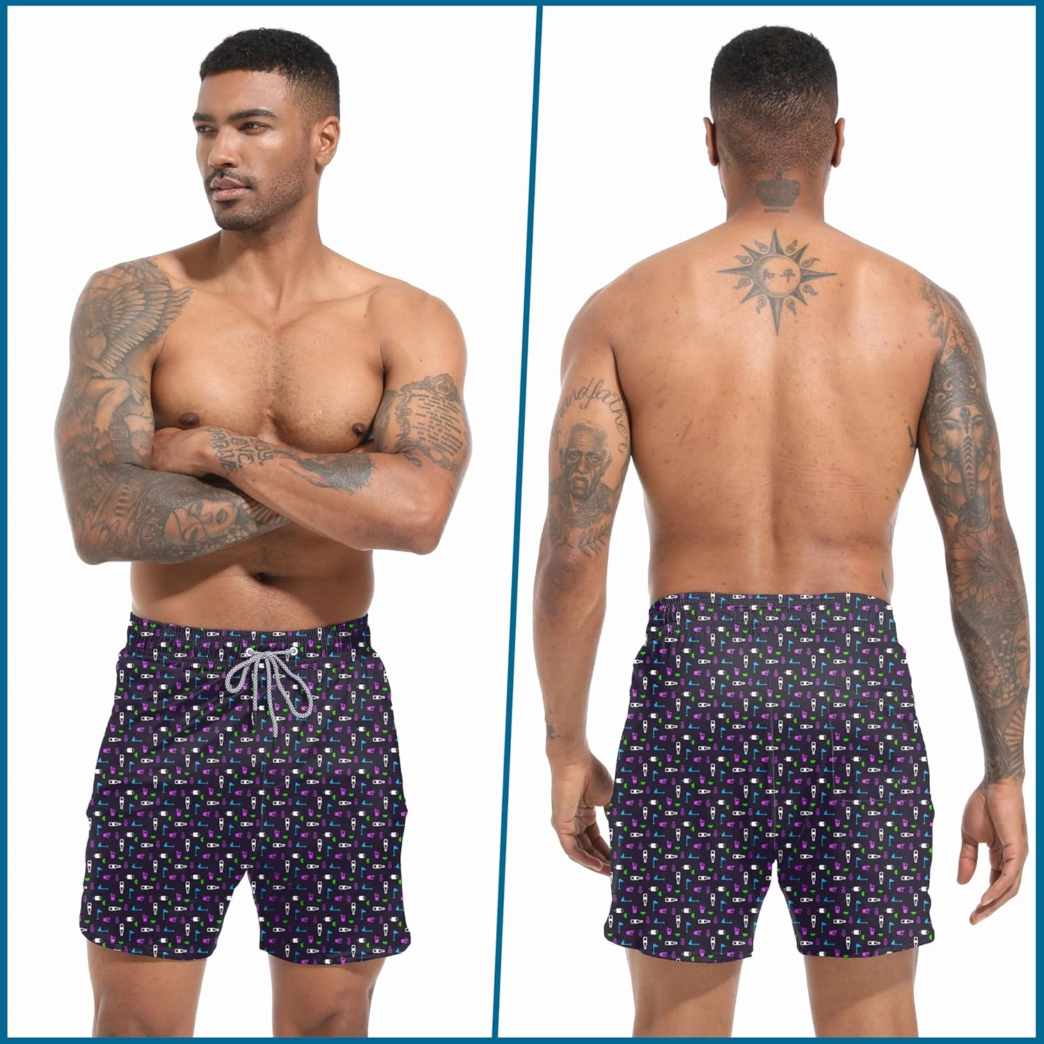 Mens Swim Trunks with Compression Liner 5.5" Board Shorts with Zipper Pockets 2 in 1 Quick Dry Bathing Suits