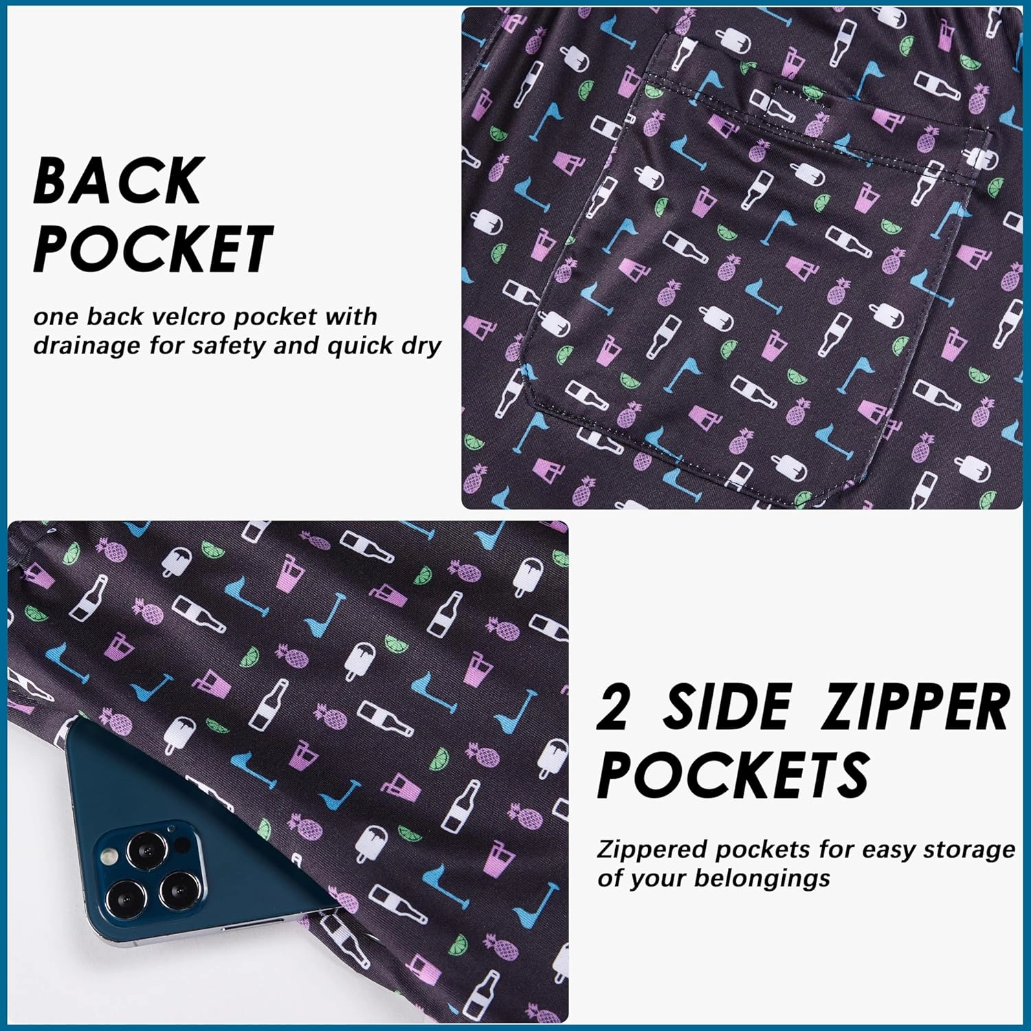 Mens Swim Trunks with Compression Liner 5.5" Board Shorts with Zipper Pockets 2 in 1 Quick Dry Bathing Suits