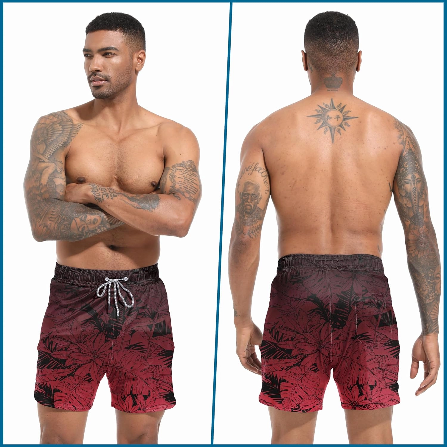 Mens Swim Trunks with Compression Liner 5.5" Board Shorts with Zipper Pockets 2 in 1 Quick Dry Bathing Suits