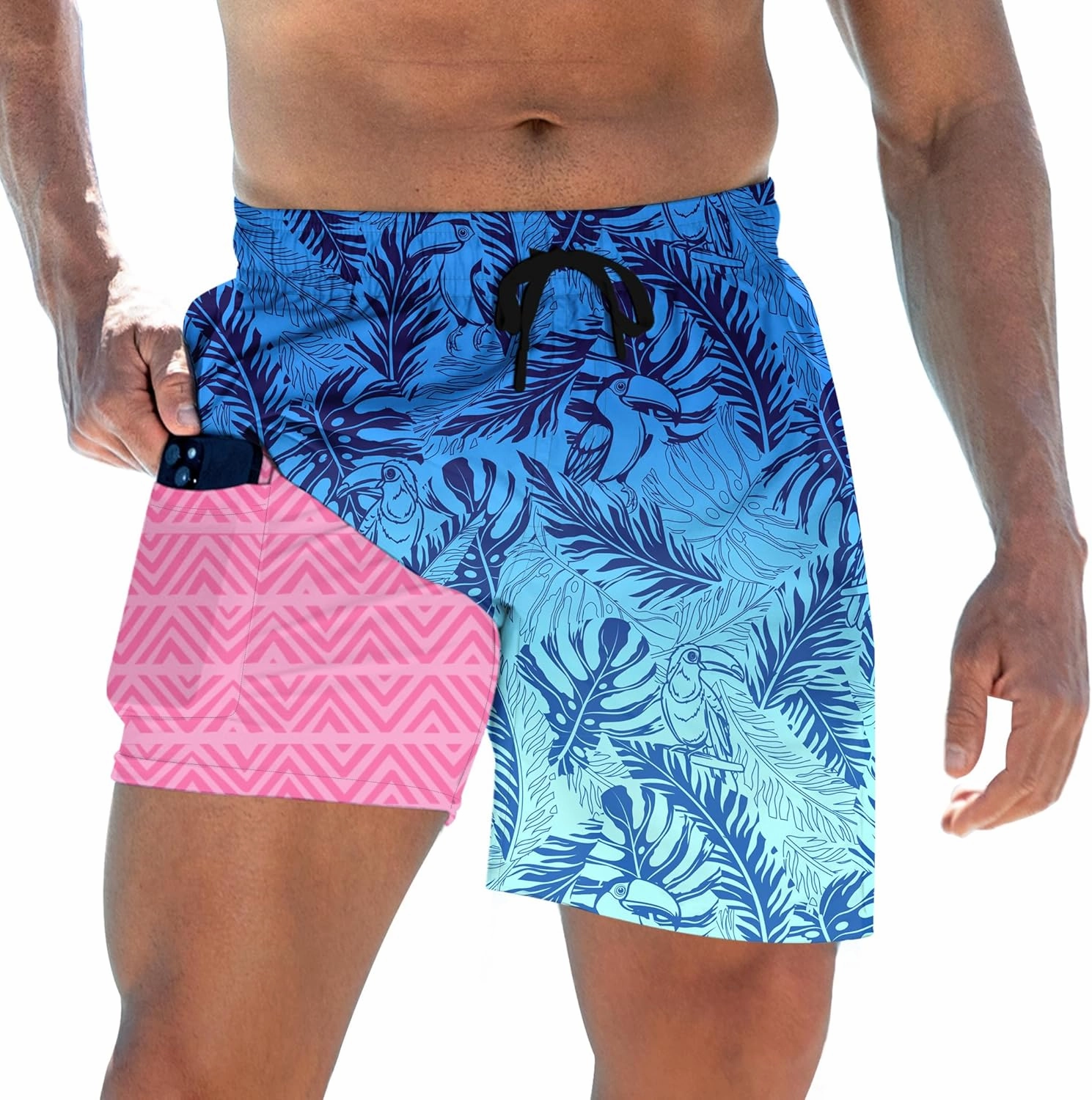 Mens Swim Trunks with Compression Liner 5.5" Inseam Quick Dry Swimsuit Shorts S-XXL