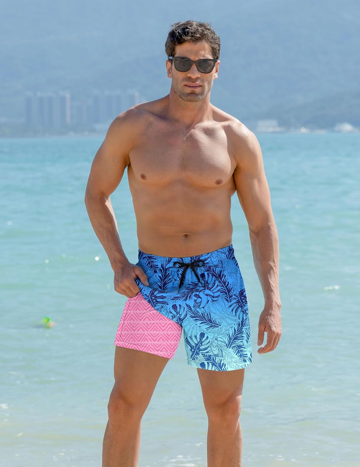 Mens Swim Trunks with Compression Liner 5.5" Inseam Quick Dry Swimsuit Shorts S-XXL
