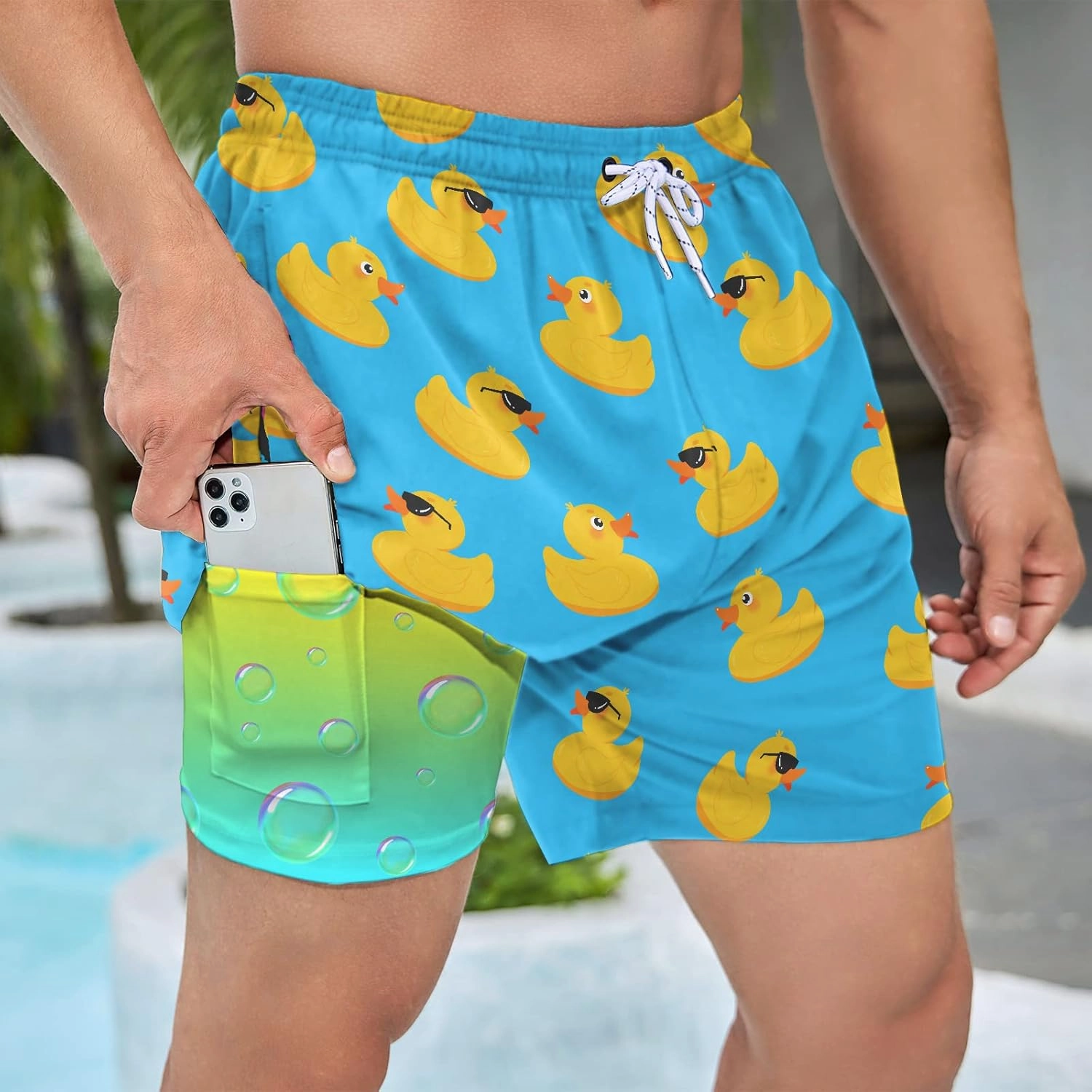 Mens Swim Trunks with Compression Liner 5 Inseam Quick Dry Swimwear Bathing Suit Swimming Board Shorts with 4 Pocket