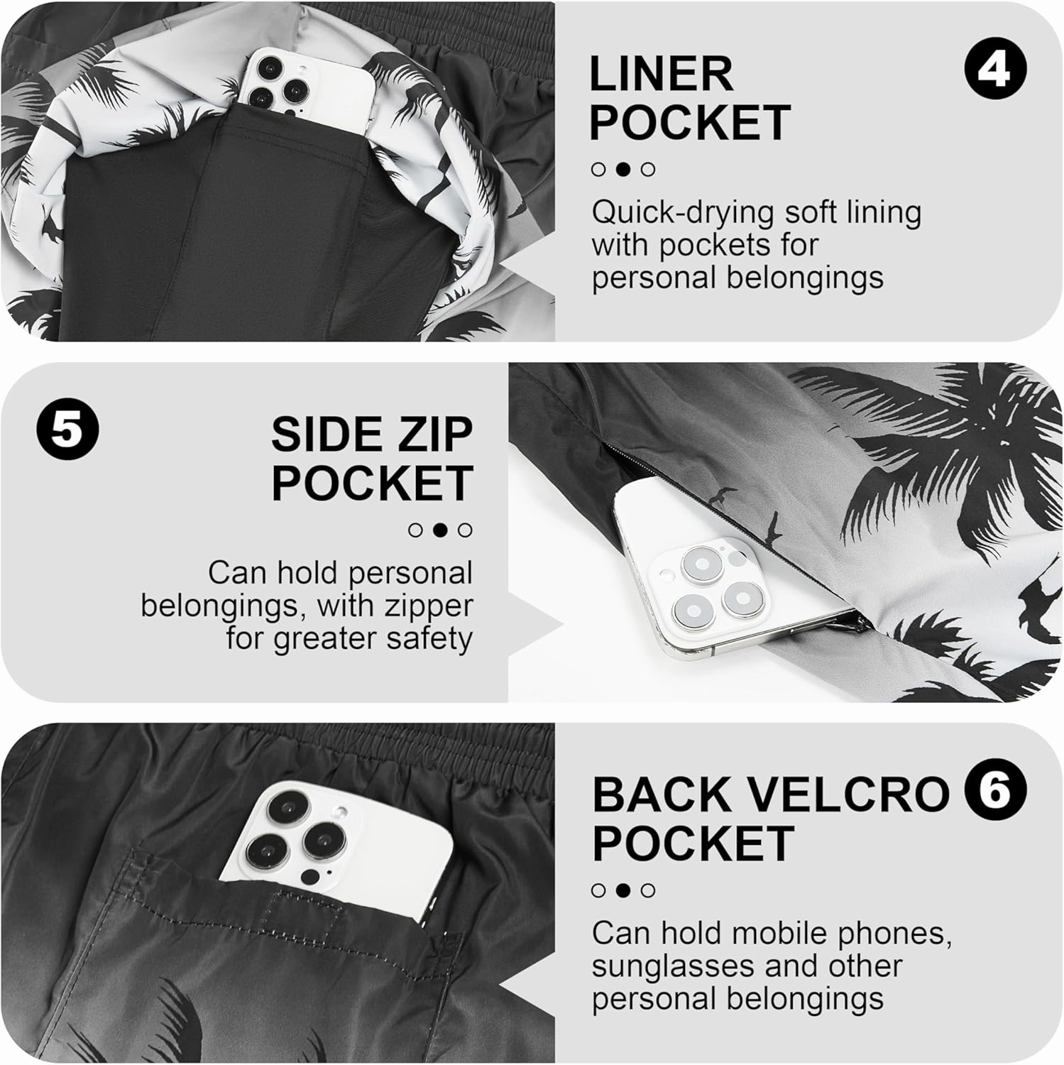 Mens Swim Trunks with Compression Liner 5" Stretch Board Shorts Quick Dry Zipper Pockets 2 in 1 Mens Bathing Suits