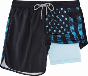 Mens Swim Trunks with Compression Liner 5" Stretch Board Shorts Quick Dry Zipper Pockets 2 in 1 Mens Bathing Suits