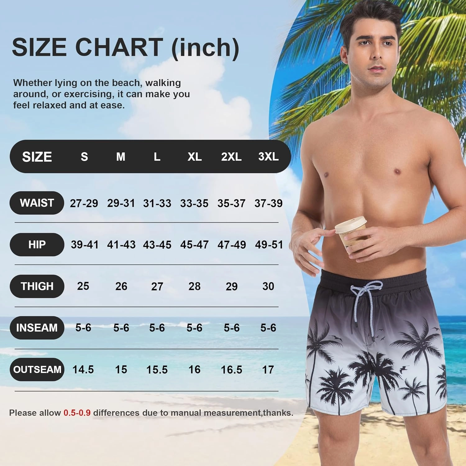 Mens Swim Trunks with Compression Liner 5" Stretch Board Shorts Quick Dry Zipper Pockets 2 in 1 Mens Bathing Suits