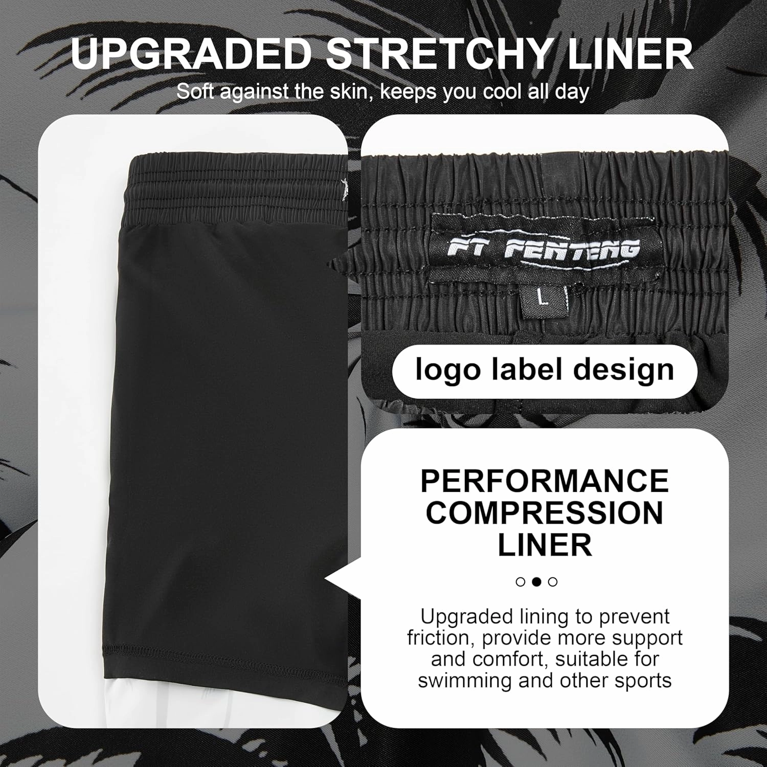 Mens Swim Trunks with Compression Liner 5" Stretch Board Shorts Quick Dry Zipper Pockets 2 in 1 Mens Bathing Suits