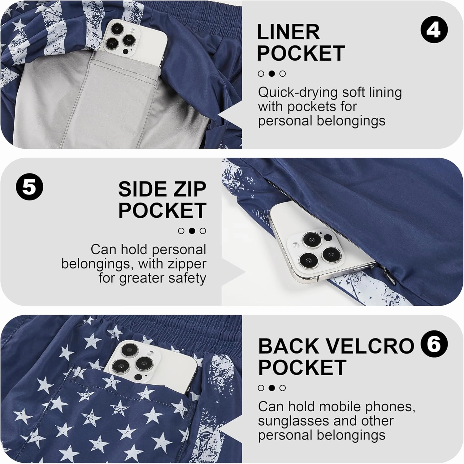 Mens Swim Trunks with Compression Liner 5" Stretch Board Shorts Quick Dry Zipper Pockets 2 in 1 Mens Bathing Suits