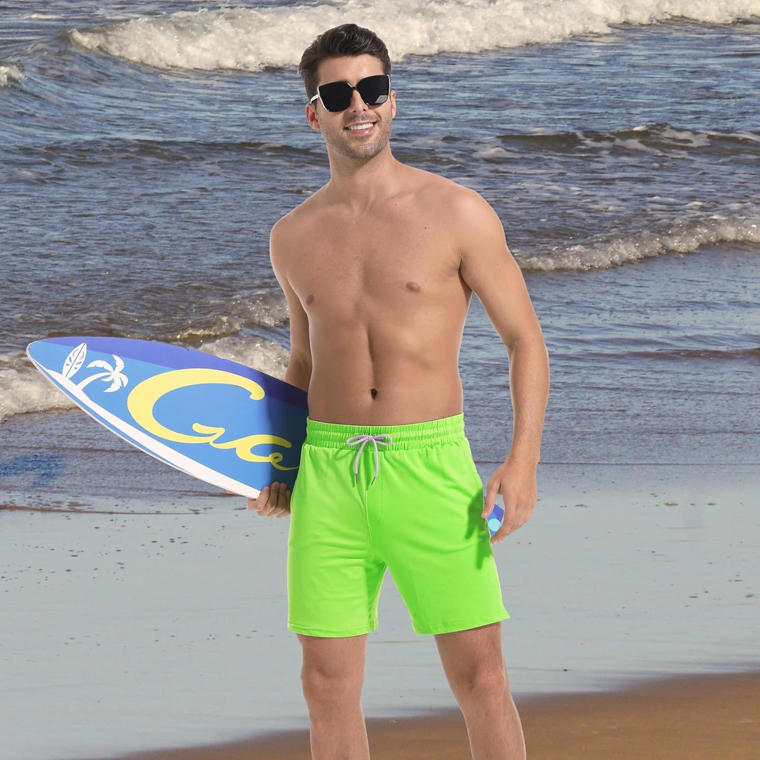 Mens Swim Trunks with Compression Liner 7" Board Shorts with Zipper Pockets 2 in 1 Quick Dry Bathing Suits