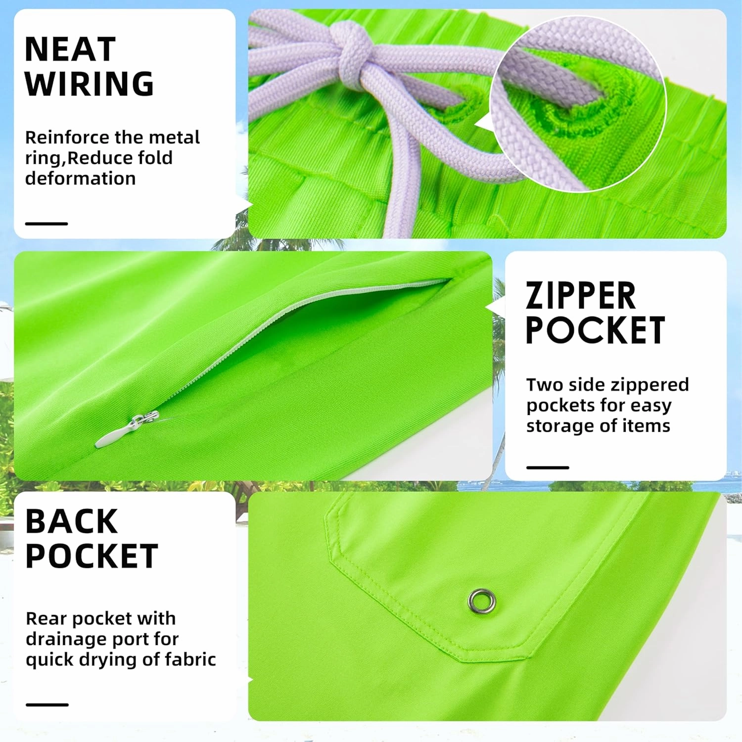Mens Swim Trunks with Compression Liner 7" Board Shorts with Zipper Pockets 2 in 1 Quick Dry Bathing Suits