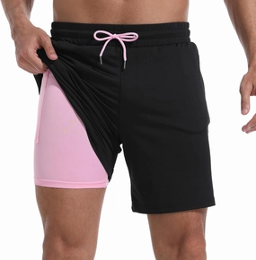 Mens Swim Trunks with Compression Liner 7" Board Shorts with Zipper Pockets 2 in 1 Quick Dry Bathing Suits