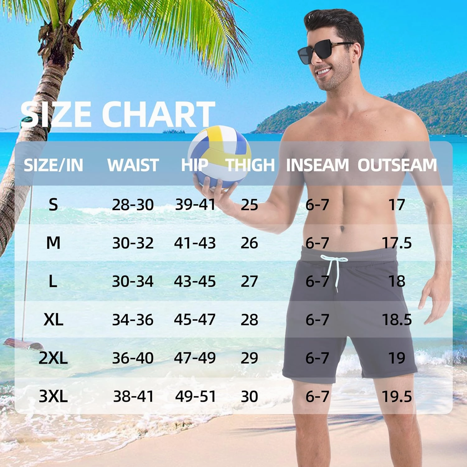 Mens Swim Trunks with Compression Liner 7" Board Shorts with Zipper Pockets 2 in 1 Quick Dry Bathing Suits
