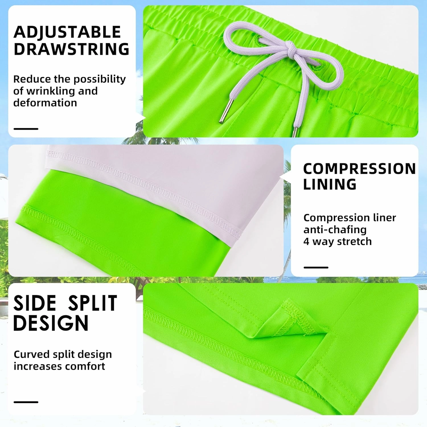Mens Swim Trunks with Compression Liner 7" Board Shorts with Zipper Pockets 2 in 1 Quick Dry Bathing Suits