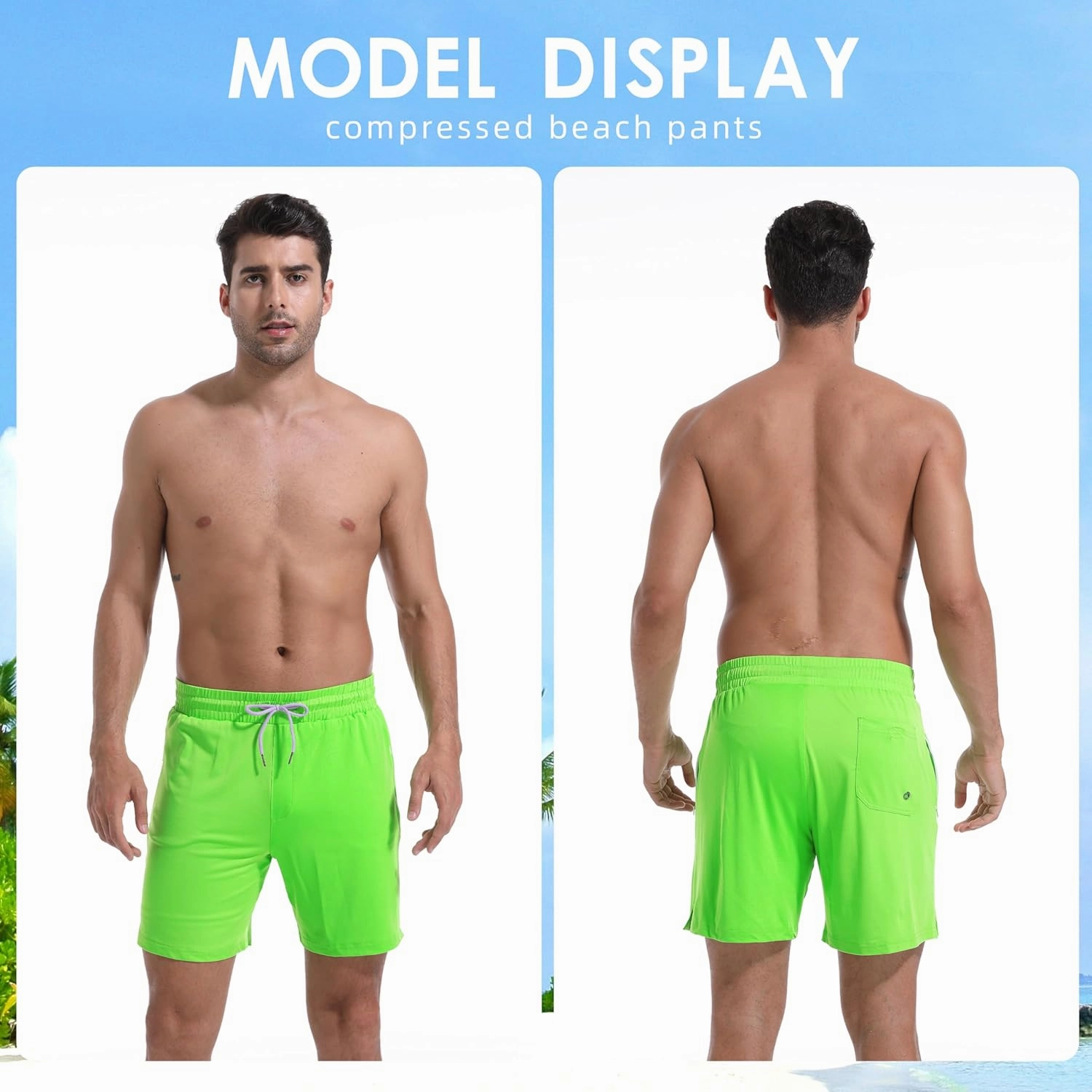 Mens Swim Trunks with Compression Liner 7" Board Shorts with Zipper Pockets 2 in 1 Quick Dry Bathing Suits