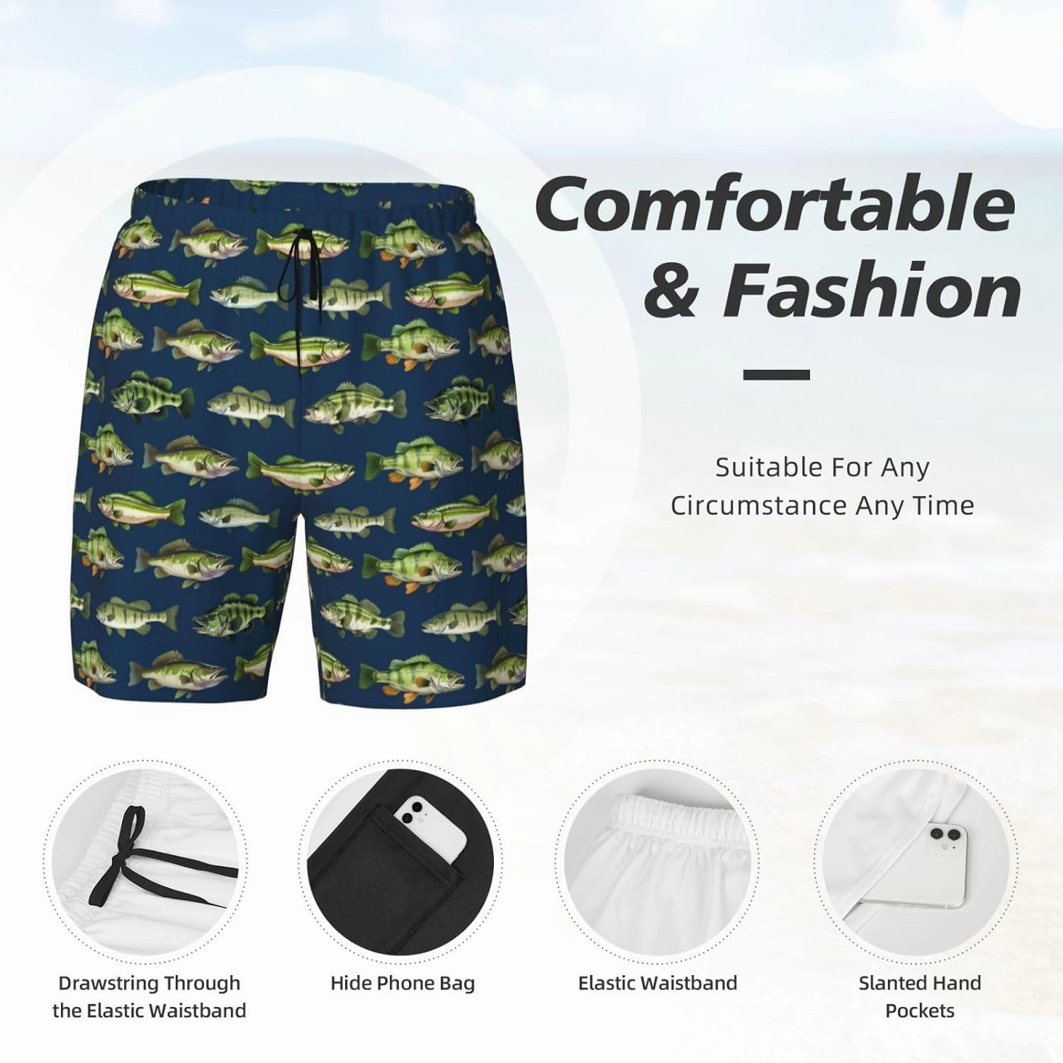 Mens Swim Trunks with Compression Liner 9 Inch Inseam Quick Dry Board Shorts