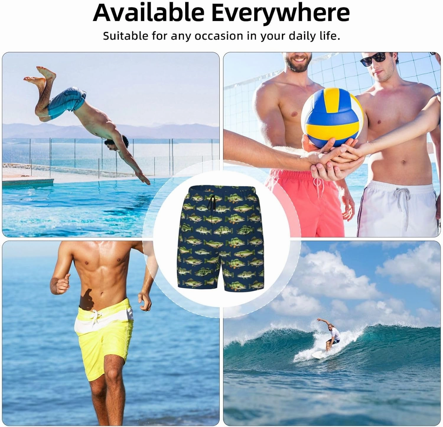 Mens Swim Trunks with Compression Liner 9 Inch Inseam Quick Dry Board Shorts