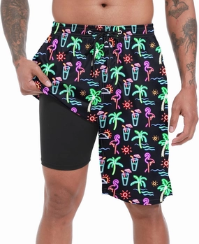 Mens Swim Trunks with Compression Liner 9" Board Shorts 2 in 1 Quick Dry Beach Swimwear Bathing Suits for Men