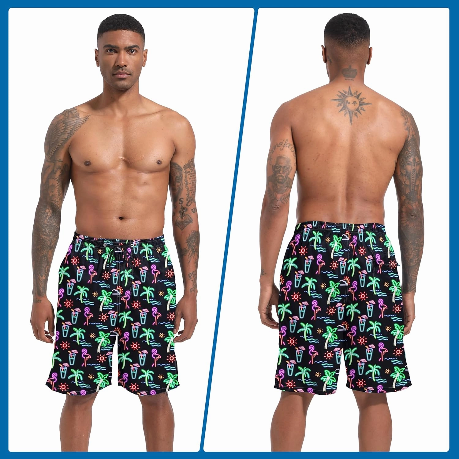 Mens Swim Trunks with Compression Liner 9" Board Shorts 2 in 1 Quick Dry Beach Swimwear Bathing Suits for Men