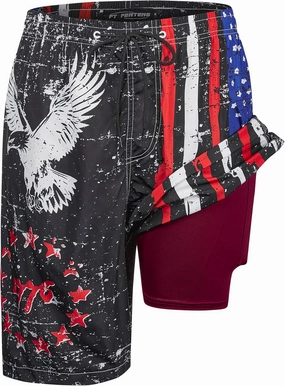 Mens Swim Trunks with Compression Liner 9" Built-in Board Shorts 2 in 1 Quick Dry Bathing Suits with Zipper Pockets