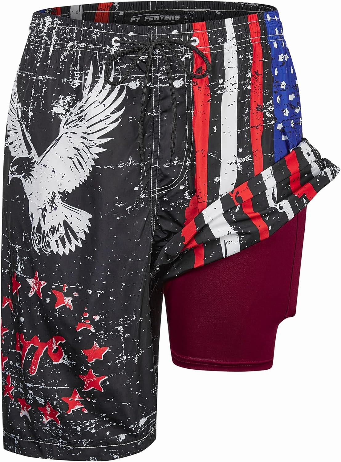Mens Swim Trunks with Compression Liner 9" Built-in Board Shorts 2 in 1 Quick Dry Bathing Suits with Zipper Pockets