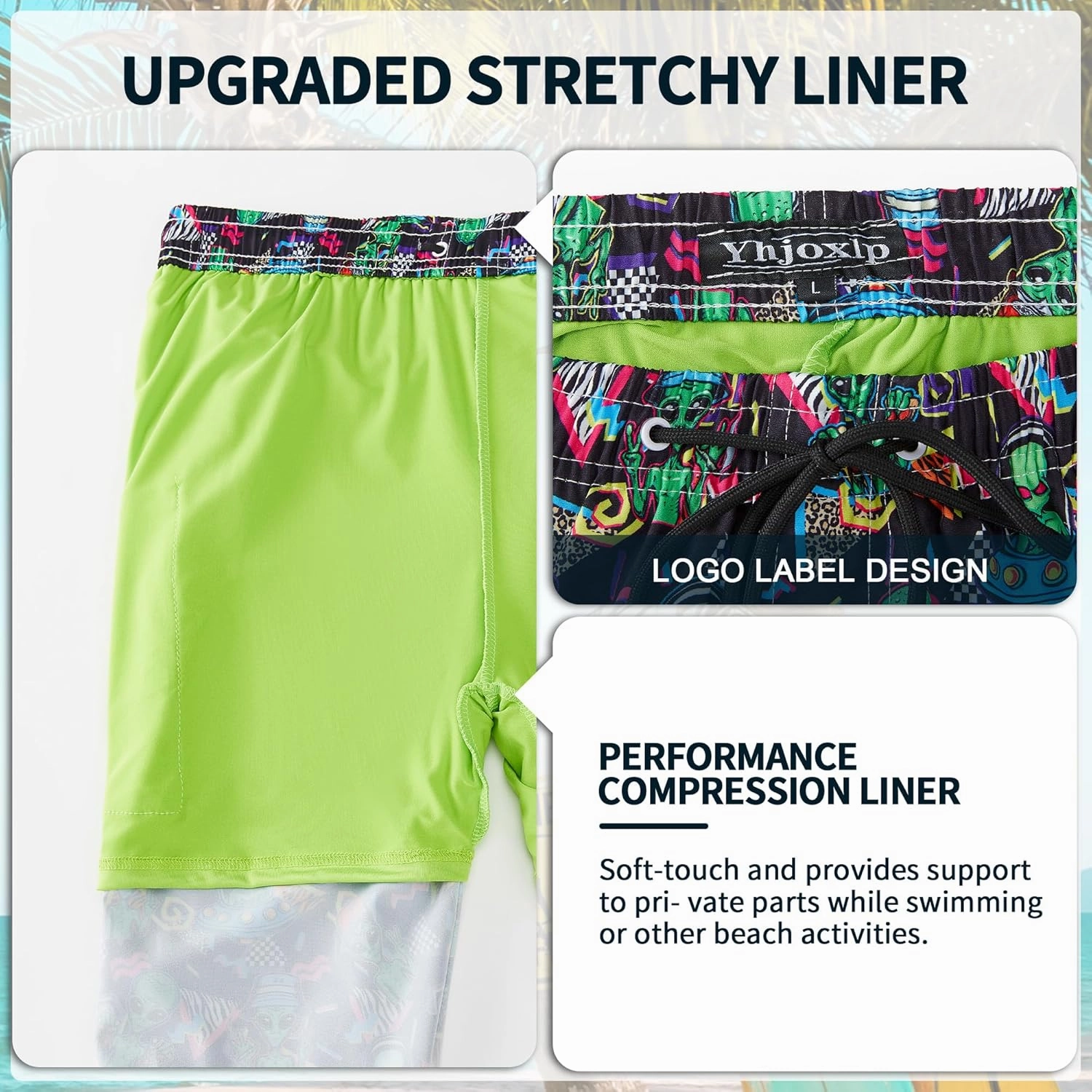 Mens Swim Trunks with Compression Liner 9" Stretch Board Shorts 2 in 1 Quick Dry Swimsuits Bathing Suits