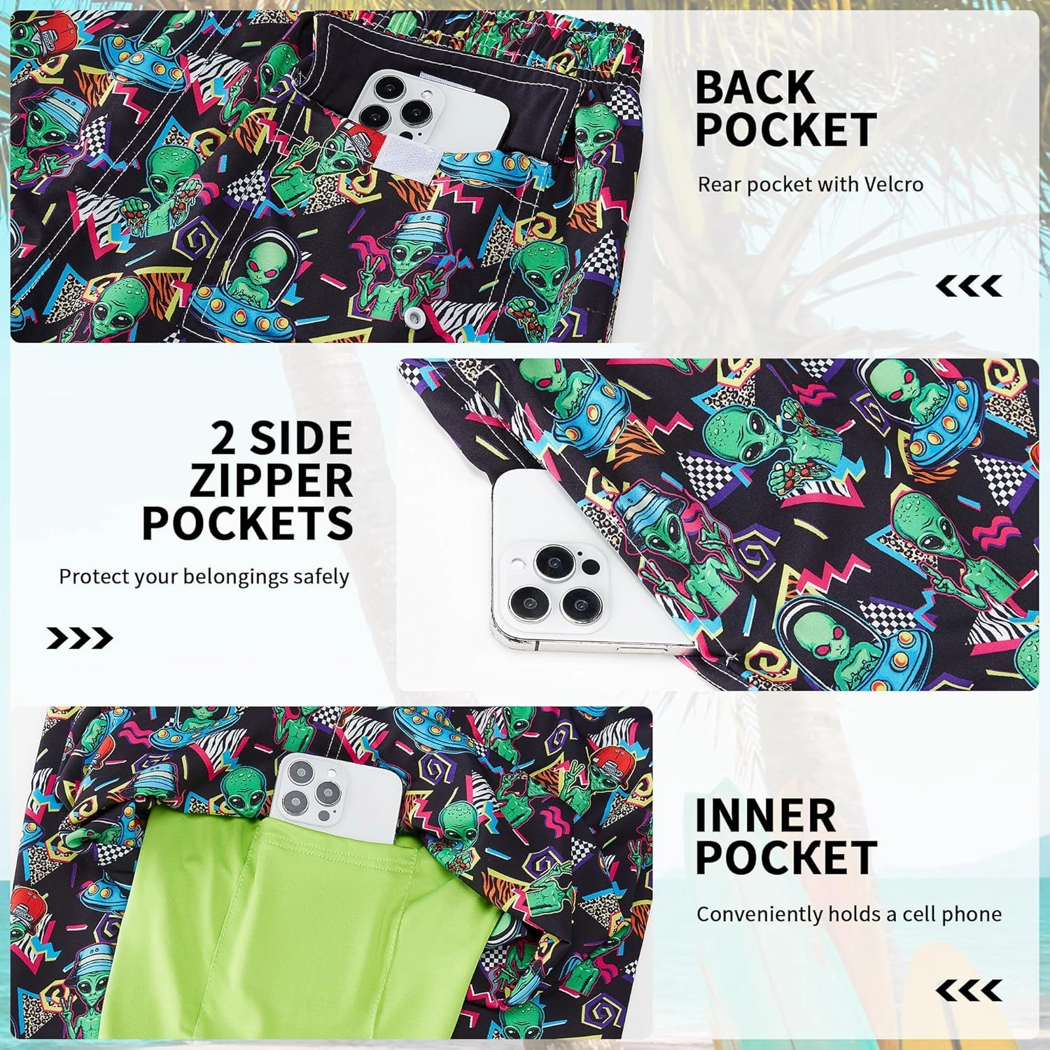 Mens Swim Trunks with Compression Liner 9" Stretch Board Shorts 2 in 1 Quick Dry Swimsuits Bathing Suits