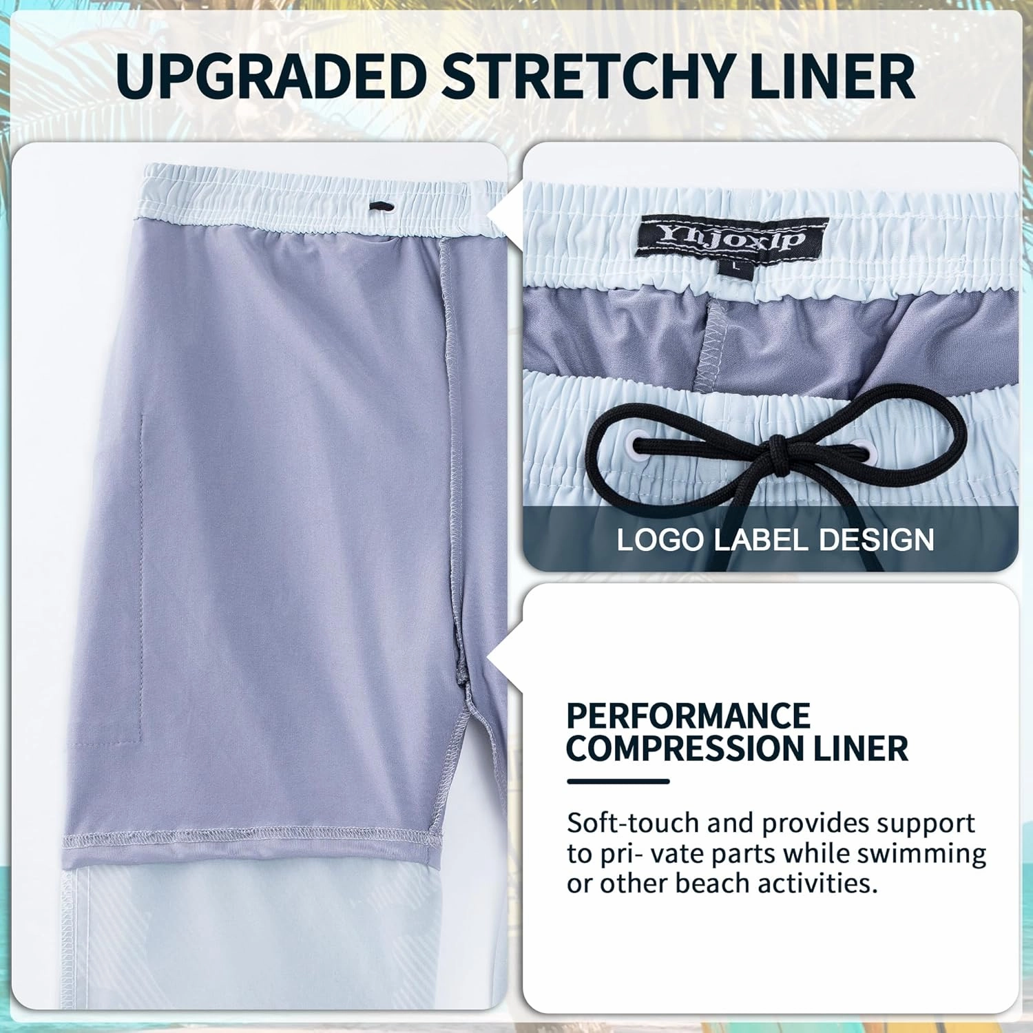 Mens Swim Trunks with Compression Liner 9" Stretch Board Shorts 2 in 1 Quick Dry Swimwear Bathing Suits