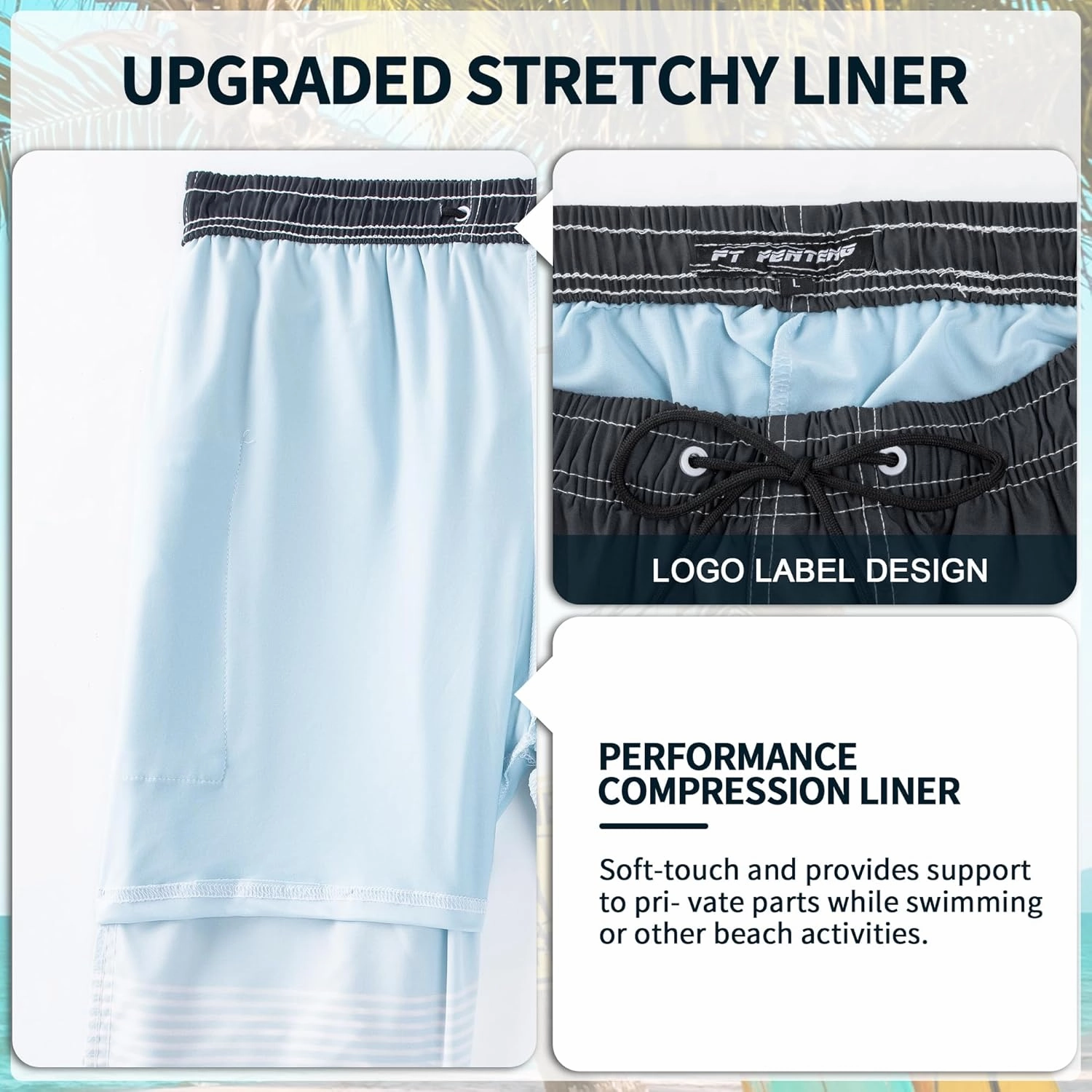 Mens Swim Trunks with Compression Liner 9" Stretch Board Shorts 2 in 1 Quick Dry Swimwear Bathing Suits
