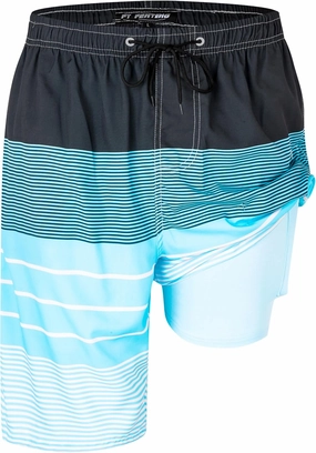 Mens Swim Trunks with Compression Liner 9" Stretch Board Shorts 2 in 1 Quick Dry Swimwear Bathing Suits