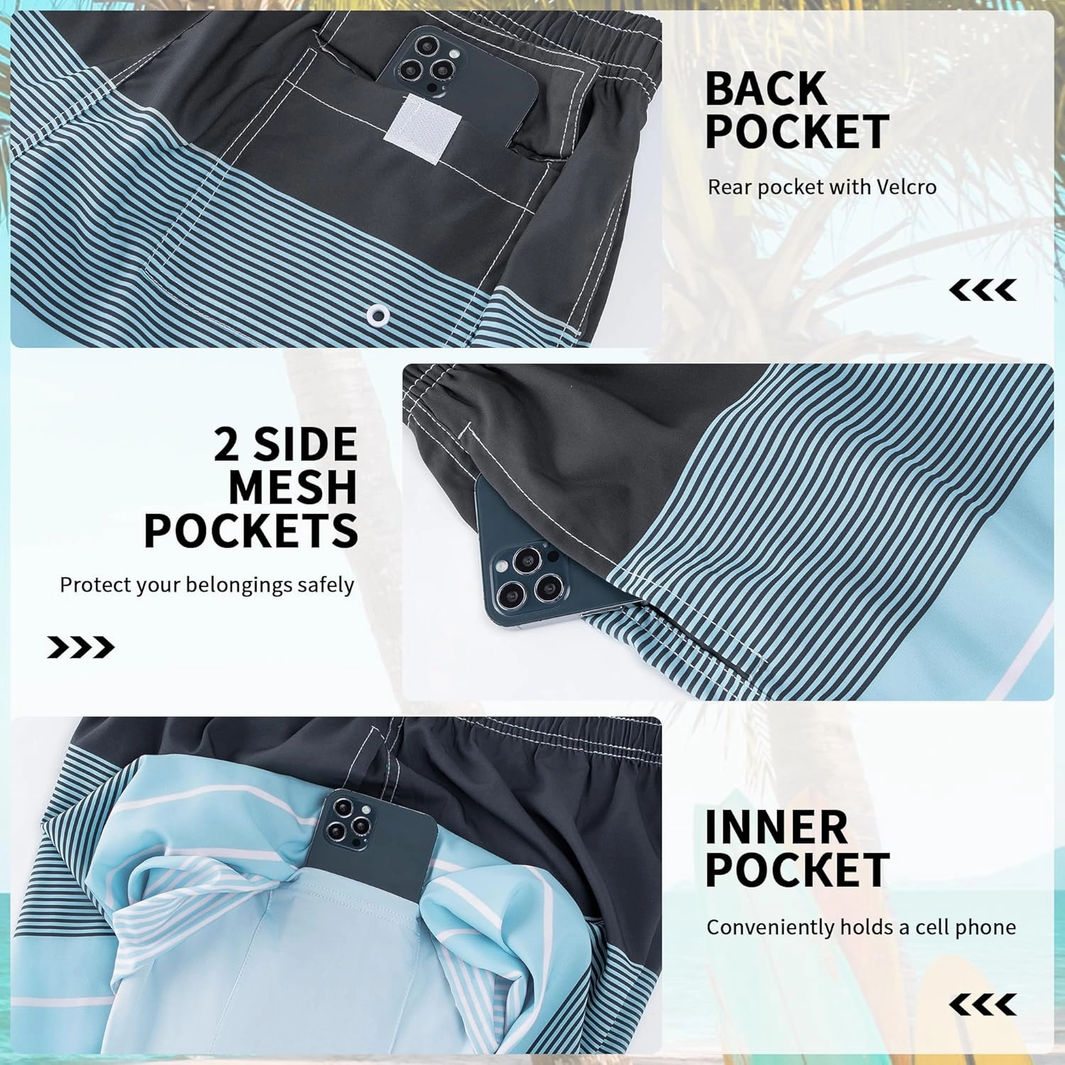 Mens Swim Trunks with Compression Liner 9" Stretch Board Shorts 2 in 1 Quick Dry Swimwear Bathing Suits