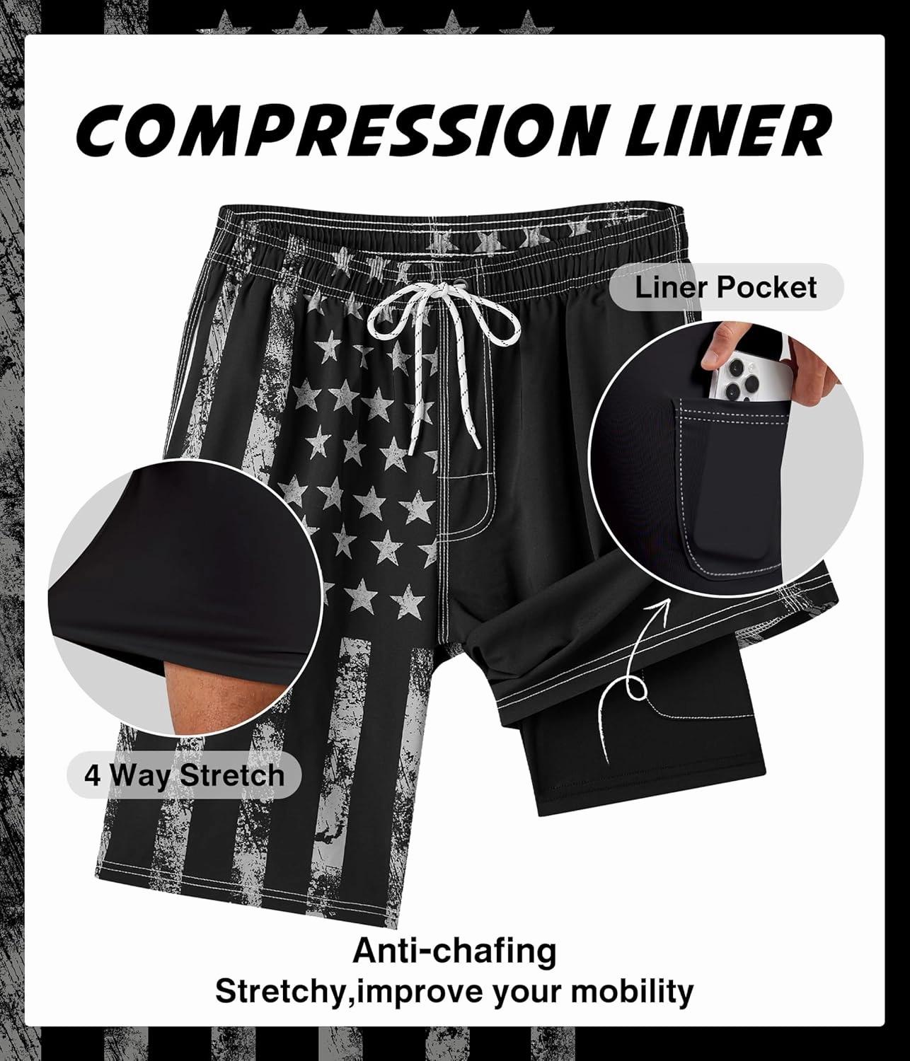 Mens Swim Trunks with Compression Liner 9" Swim Trunks Quick Dry Surfing Beach Shorts Hawaii Sports Shorts