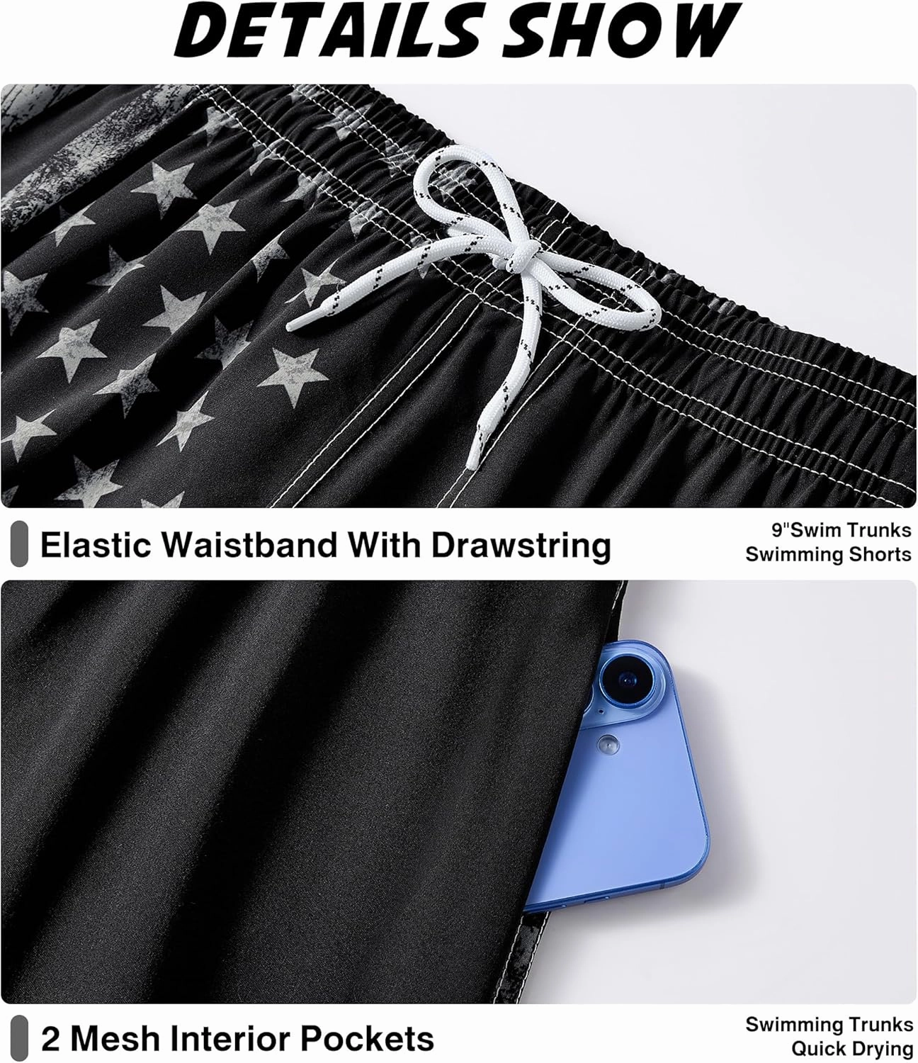 Mens Swim Trunks with Compression Liner 9" Swim Trunks Quick Dry Surfing Beach Shorts Hawaii Sports Shorts