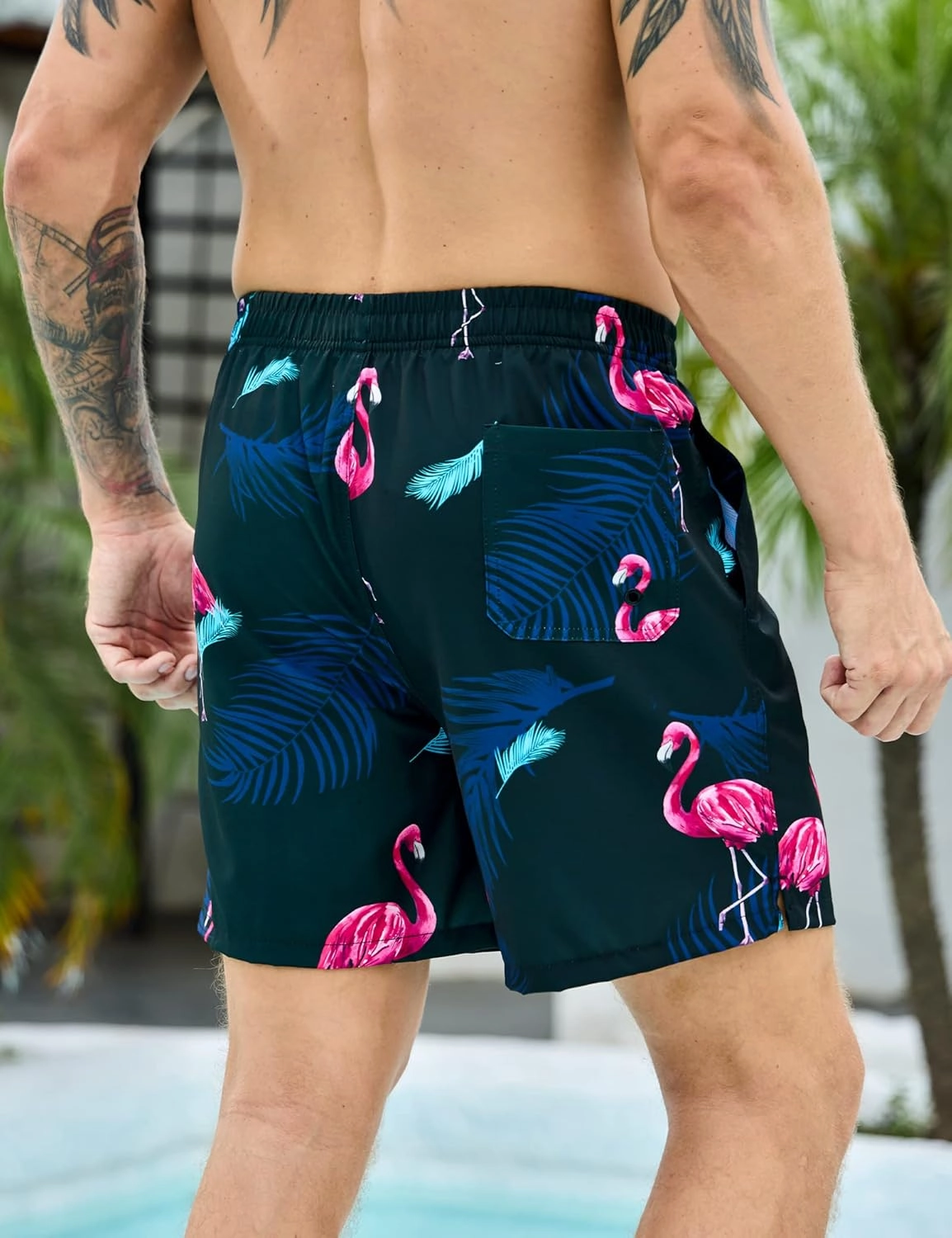 Mens Swim Trunks with Compression Liner Bathing Suits 2 Pack Quick Dry Stretch Beach Shorts 7 inch Inseam Swimwear