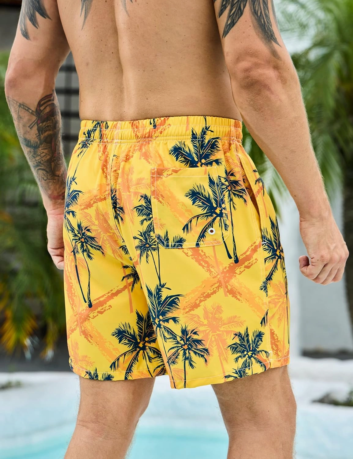 Mens Swim Trunks with Compression Liner Bathing Suits 2 Pack Quick Dry Stretch Beach Shorts 7 inch Inseam Swimwear