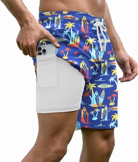 Mens Swim Trunks with Compression Liner Bathing Suits Quick Dry Beach Board Shorts with Zipper Pockets