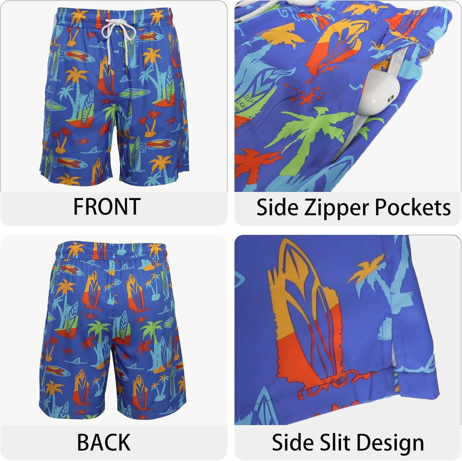 Mens Swim Trunks with Compression Liner Bathing Suits Quick Dry Beach Board Shorts with Zipper Pockets
