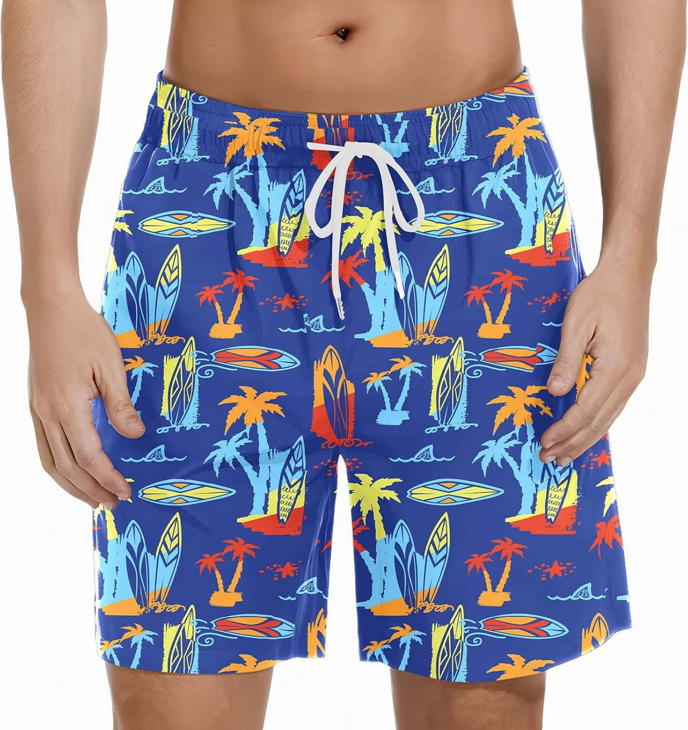 Mens Swim Trunks with Compression Liner Bathing Suits Quick Dry Beach Board Shorts with Zipper Pockets