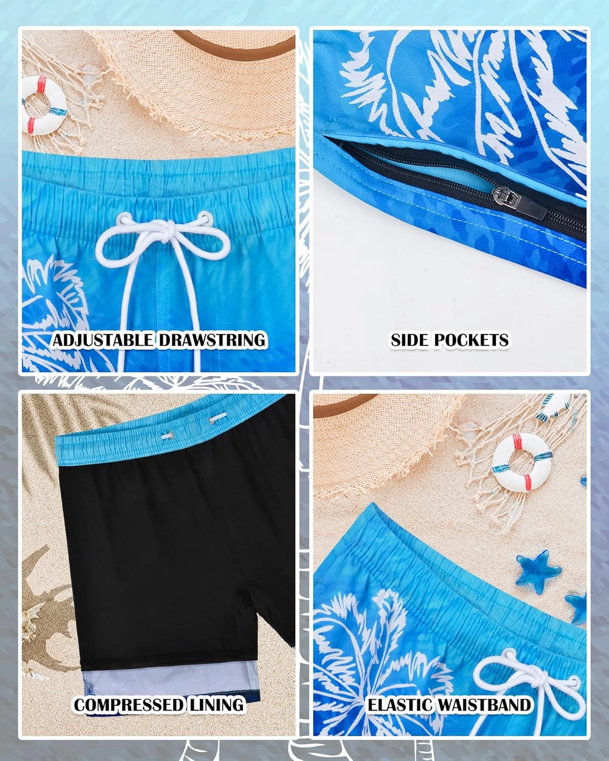 Mens Swim Trunks with Compression Liner Quick Dry Bathing Suits Board Beach Shorts Swim Shorts with Zipper Pocket