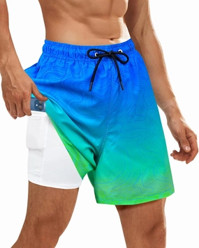 Mens Swim Trunks with Compression Liner Quick Dry Bathing Suits Board Beach Shorts Swim Shorts with Zipper Pocket