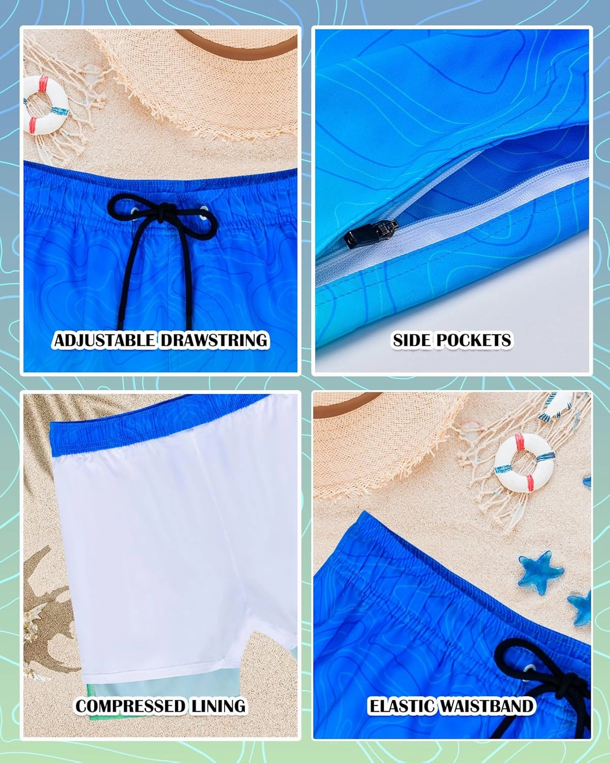 Mens Swim Trunks with Compression Liner Quick Dry Bathing Suits Board Beach Shorts Swim Shorts with Zipper Pocket