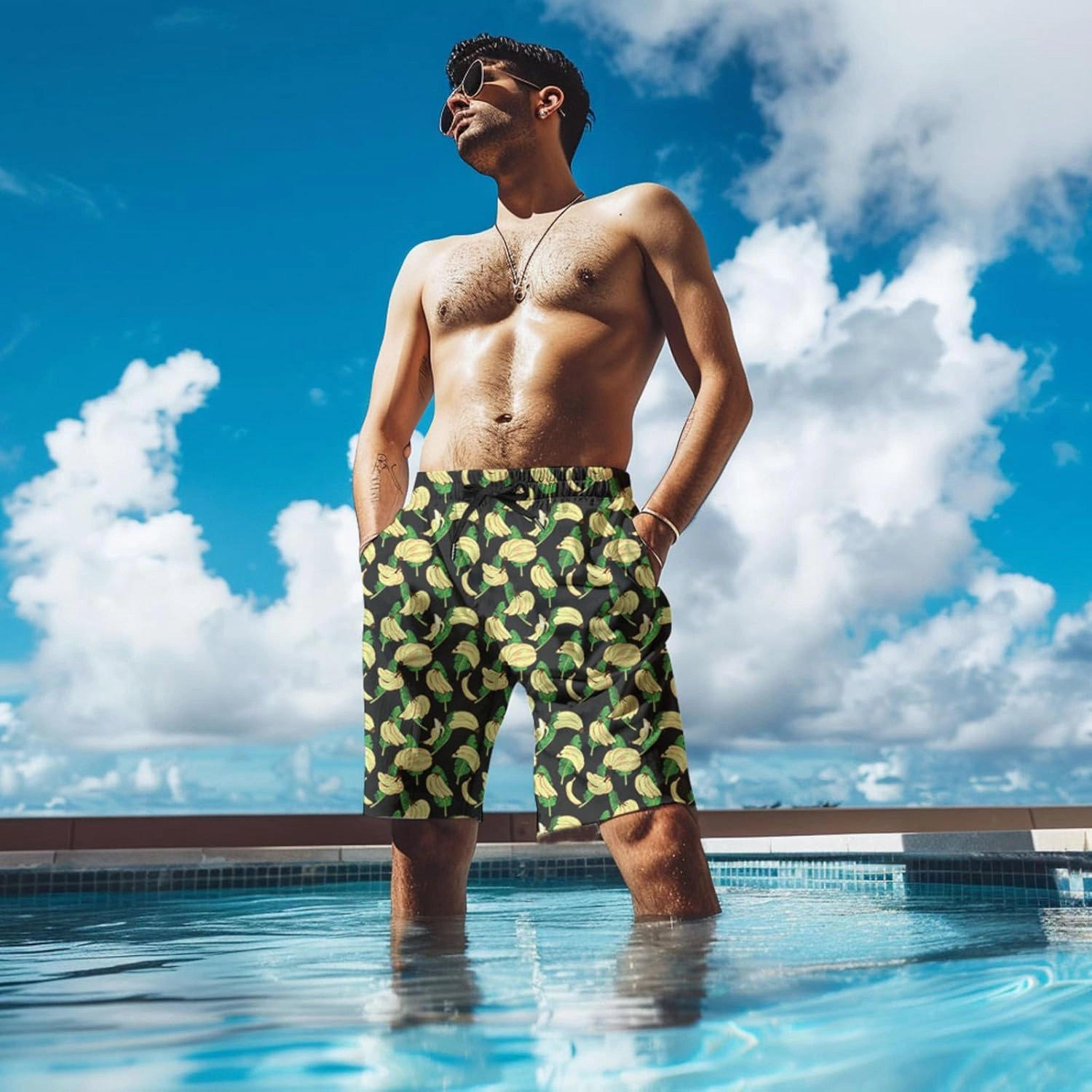 Mens Swim Trunks with Compression Liner Quick Dry Zipper Pocket Bathing