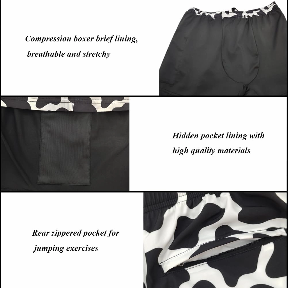 Mens Swim Trunks with Compression Liner Quick Dry Zipper Pocket Bathing