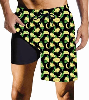 Mens Swim Trunks with Compression Liner Quick Dry Zipper Pocket Bathing