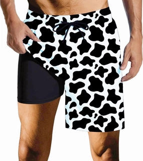 Mens Swim Trunks with Compression Liner Quick Dry Zipper Pocket Bathing