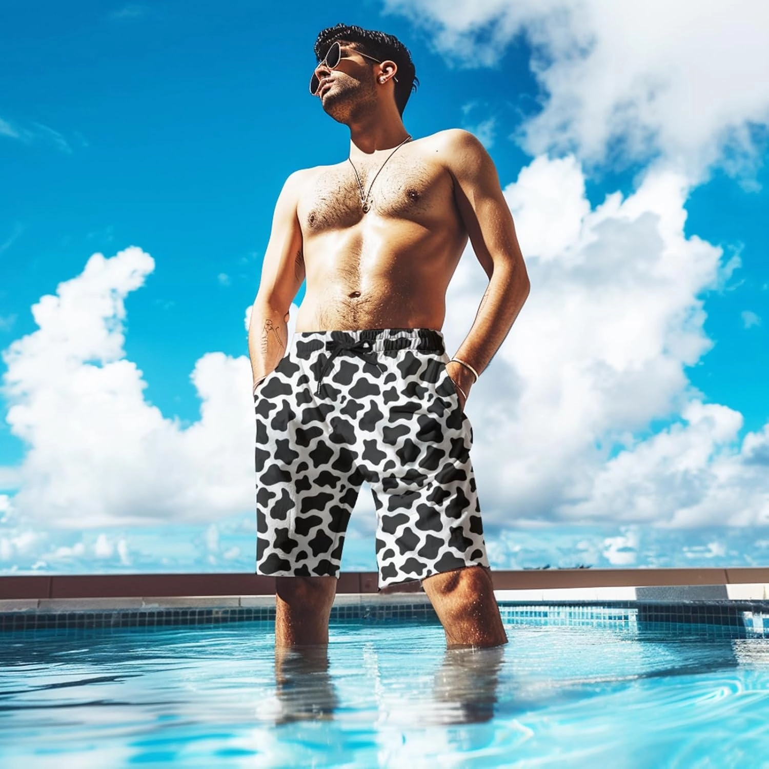 Mens Swim Trunks with Compression Liner Quick Dry Zipper Pocket Bathing